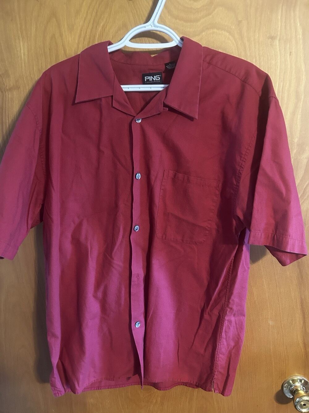 PING Collection Men's Large L Red 100% Cotton Button Front Shirt Golf Casual